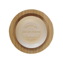 Porte-Savon en Bambou - Modèle Rond - Photo avec Savon - Savonnerie des Collines